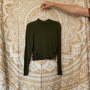 CHARLOTTE RUSSE army green lace mock neck top